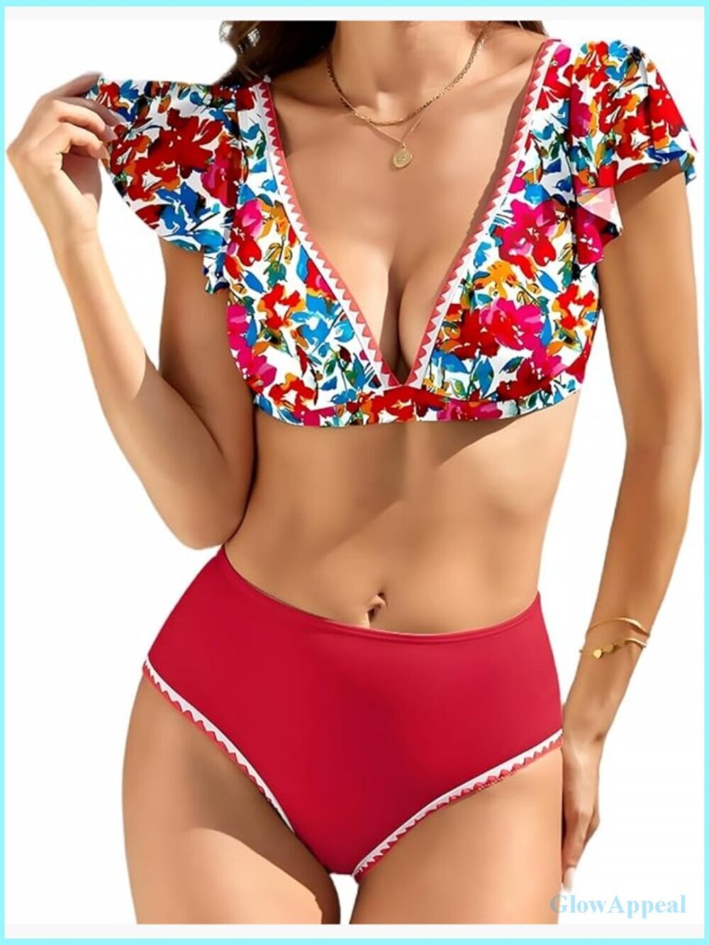 Two Piece Bikini Set Ruffle Low Waisted Swimsuit Floral Triangle Cheeky